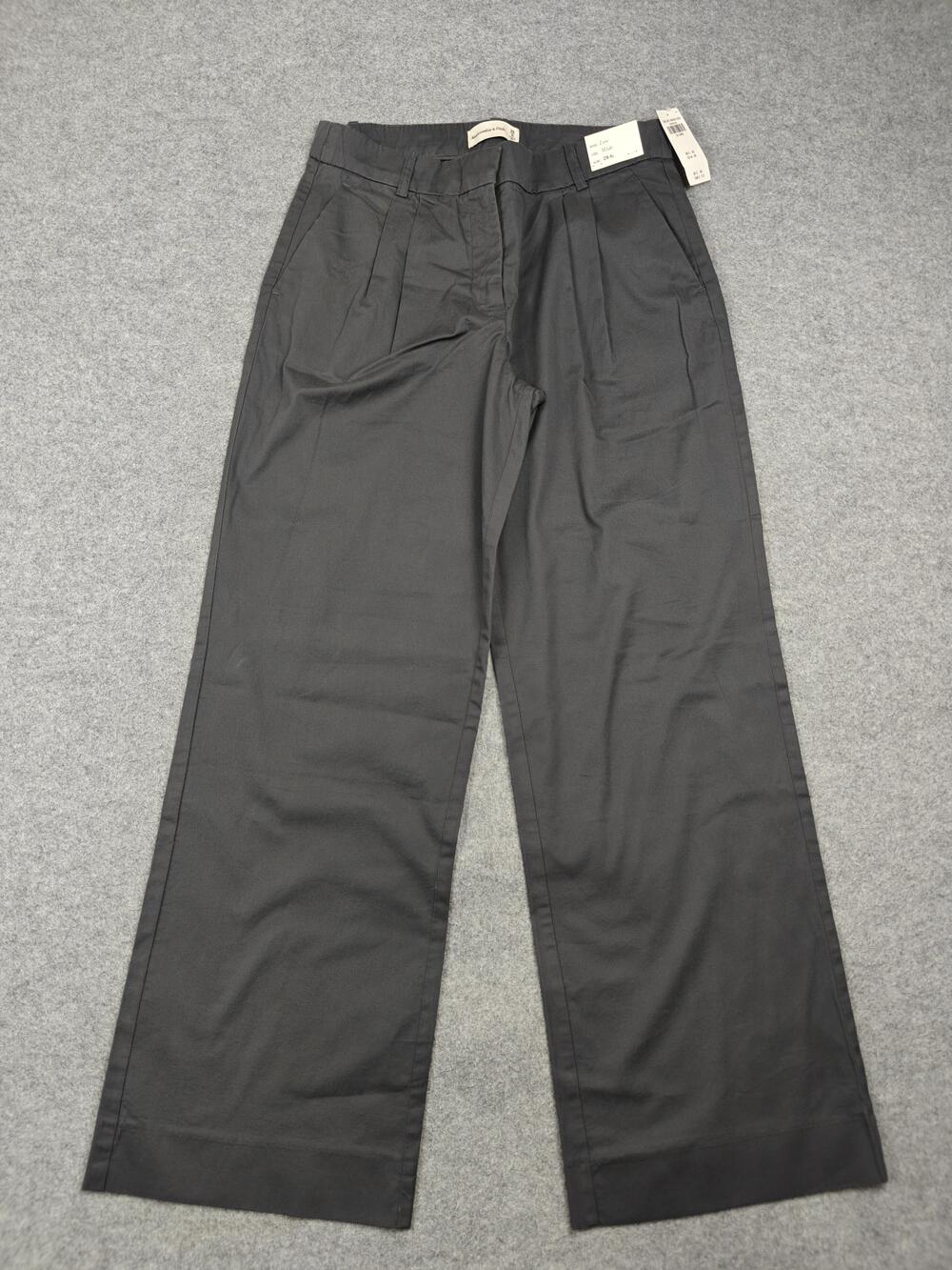 Abercrombie & Fitch Pants Womens 6 Tall Gray Chino Wide-Leg Pleated Twill